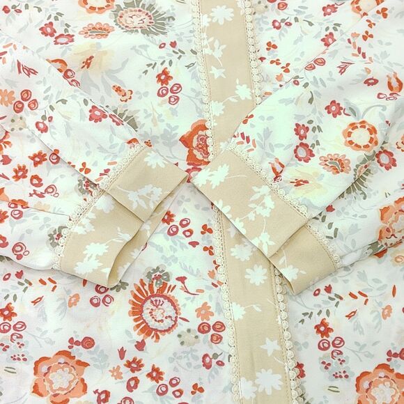 LOGO by Lori Goldstein Jacket  Collarless Floral Print Trim Snaps Lined Large - Picture 9 of 13